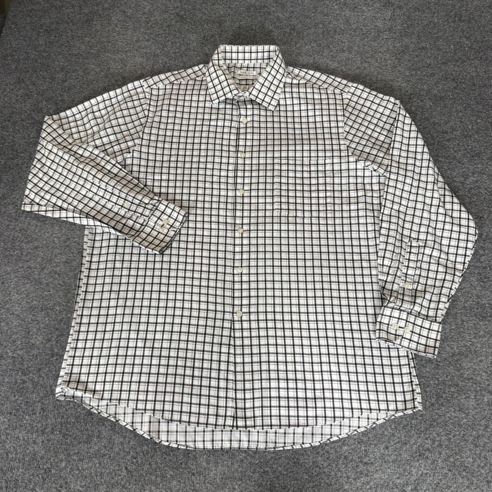 Van Heusen Mens Classic Fit Wrinkle Free Dress Shirt Black White Grid 16.5 34/35